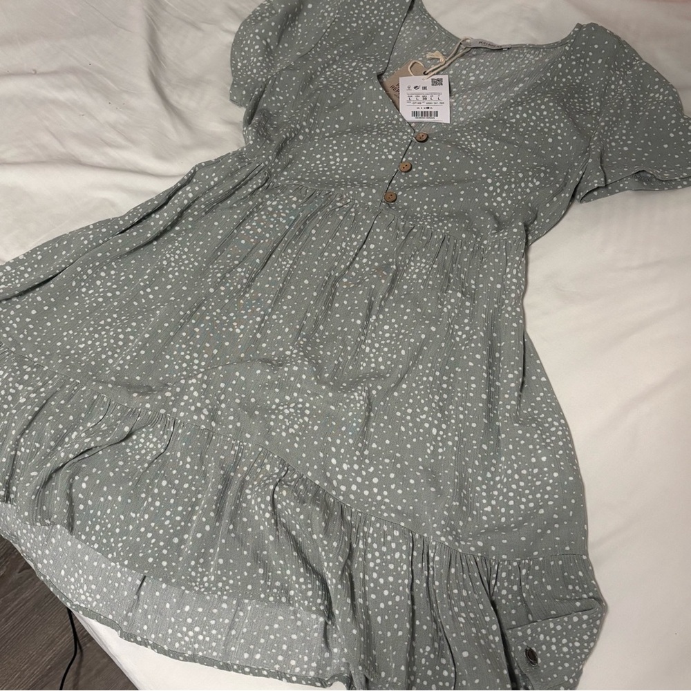 Pull&Bear Gray Pleated Tiered Sundress